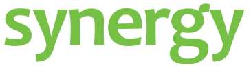 Synergy logo green white tagline